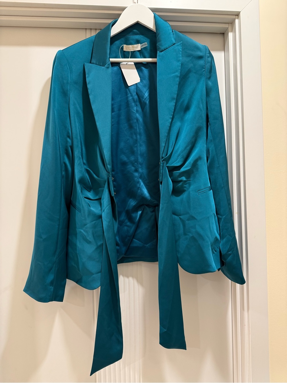 Ramy Brook Teal Tie-Front Satin Blazer